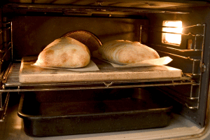 Cooks dough in the oven