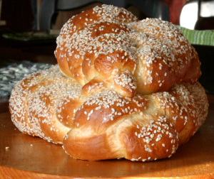 Double celebration Challah, just out of the oven.