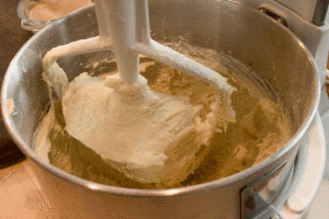 The beginning of the dough mixing.