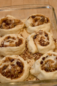 Sticky Buns ready for proofing in the fridge.