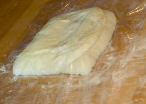 Dough resting for 5 minutes before stretching