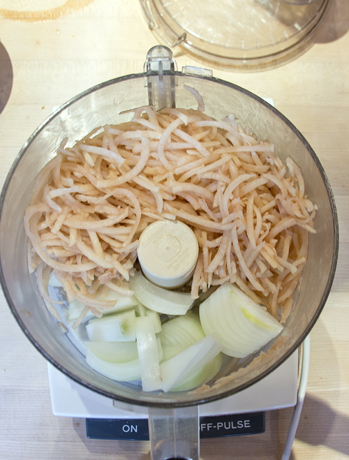 onions and potatoes in cuisinart