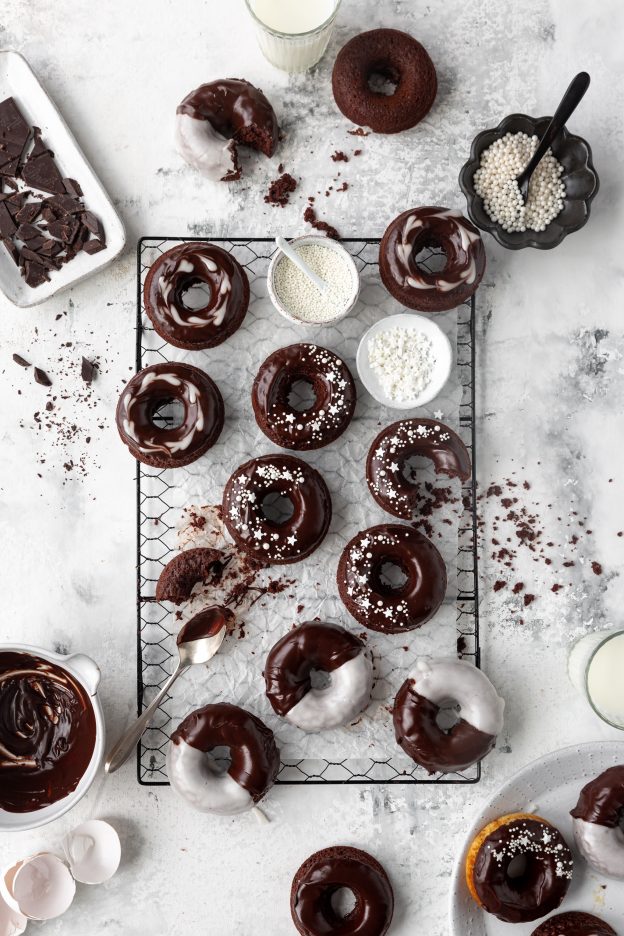 Black and White Malted Baked Donuts - Salt and Serenity