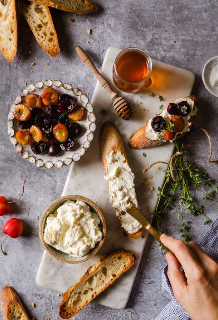 Roasted Cherries and Whipped Ricotta Tartines - Salt and Serenity