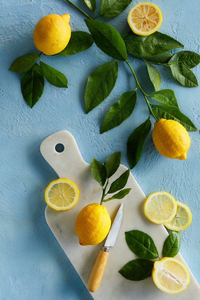 Lemons and lemon leaves