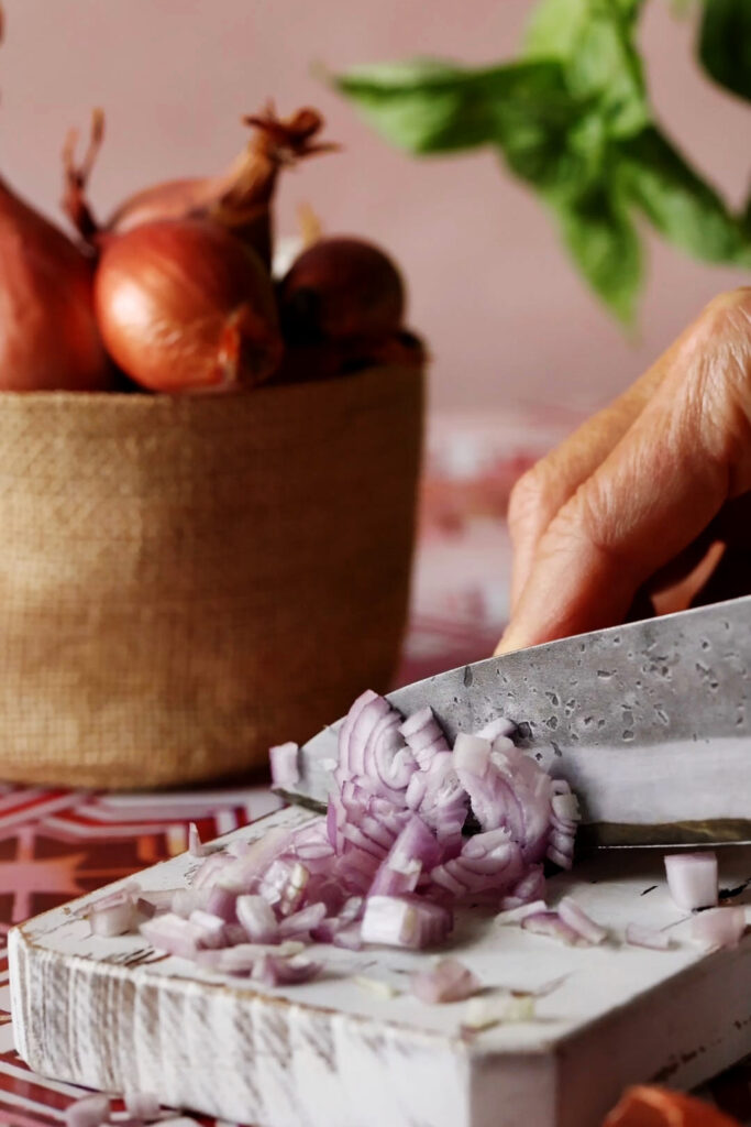 dicing shallots for "grate" tomato sauce
