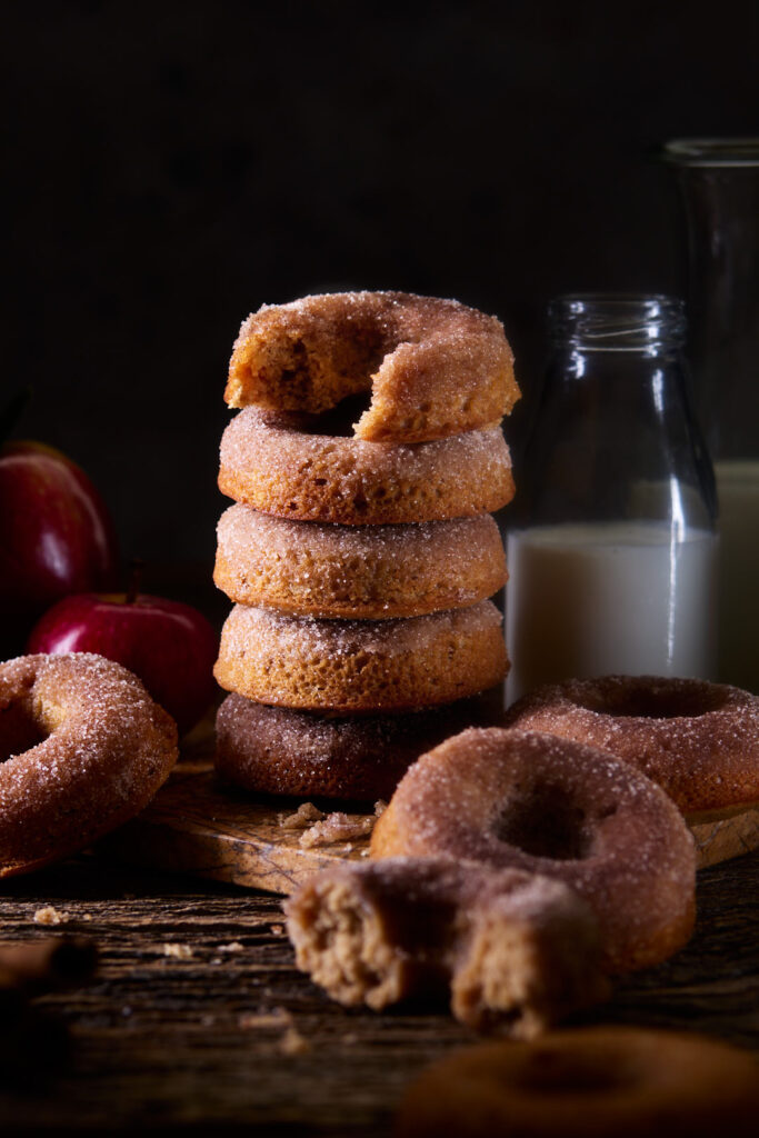 Stack of freshly baked Apple Cider Donuts. 

